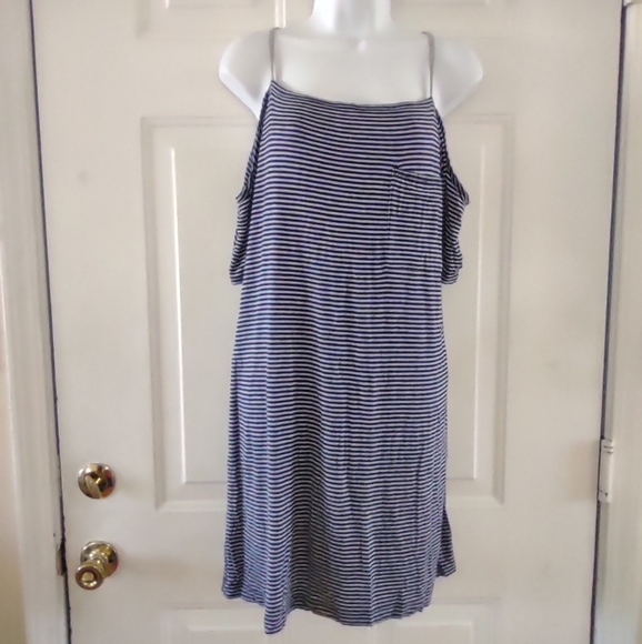 Bailey/44 Blue Gray Striped Could Shoulder Women's Dress. Size L - Picture 3 of 11